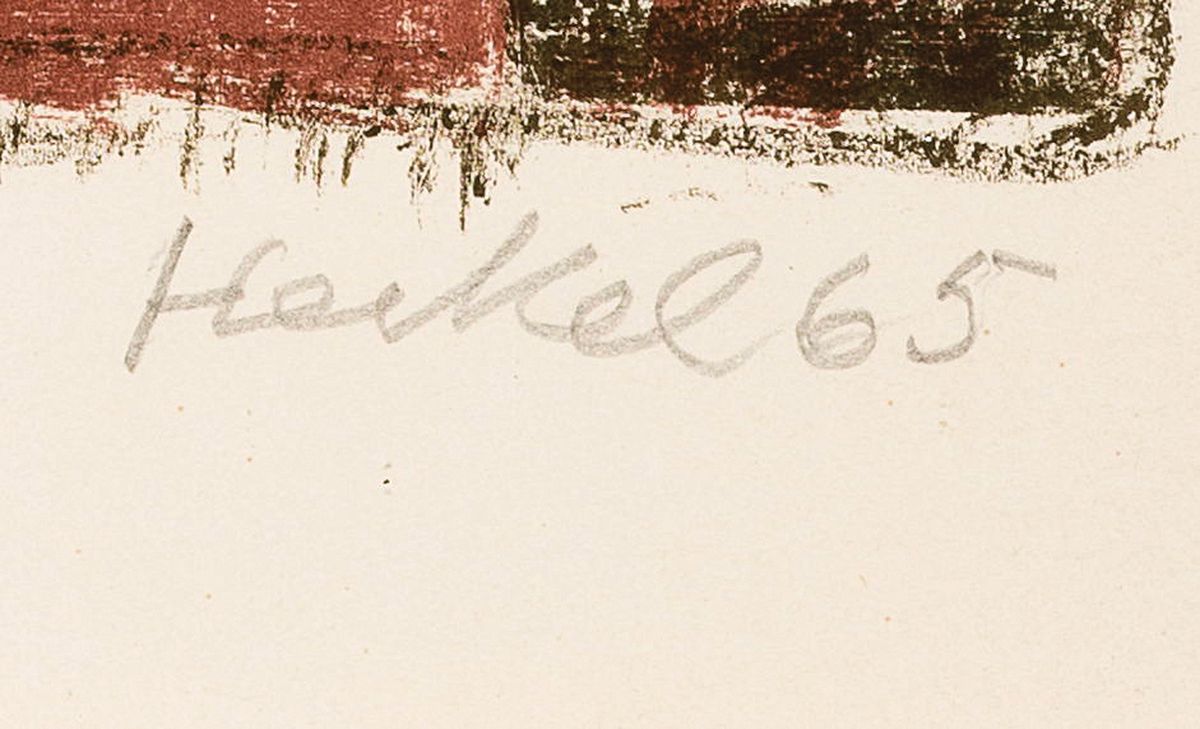 Detail a: Erich Heckel, 1883 Döbeln-1970 Radolfzell, Farblithographie, Stillleben in braun und rot,1965, signiert u. datiert, ca. 60x49 cm, unterGlas gerahmt, ...