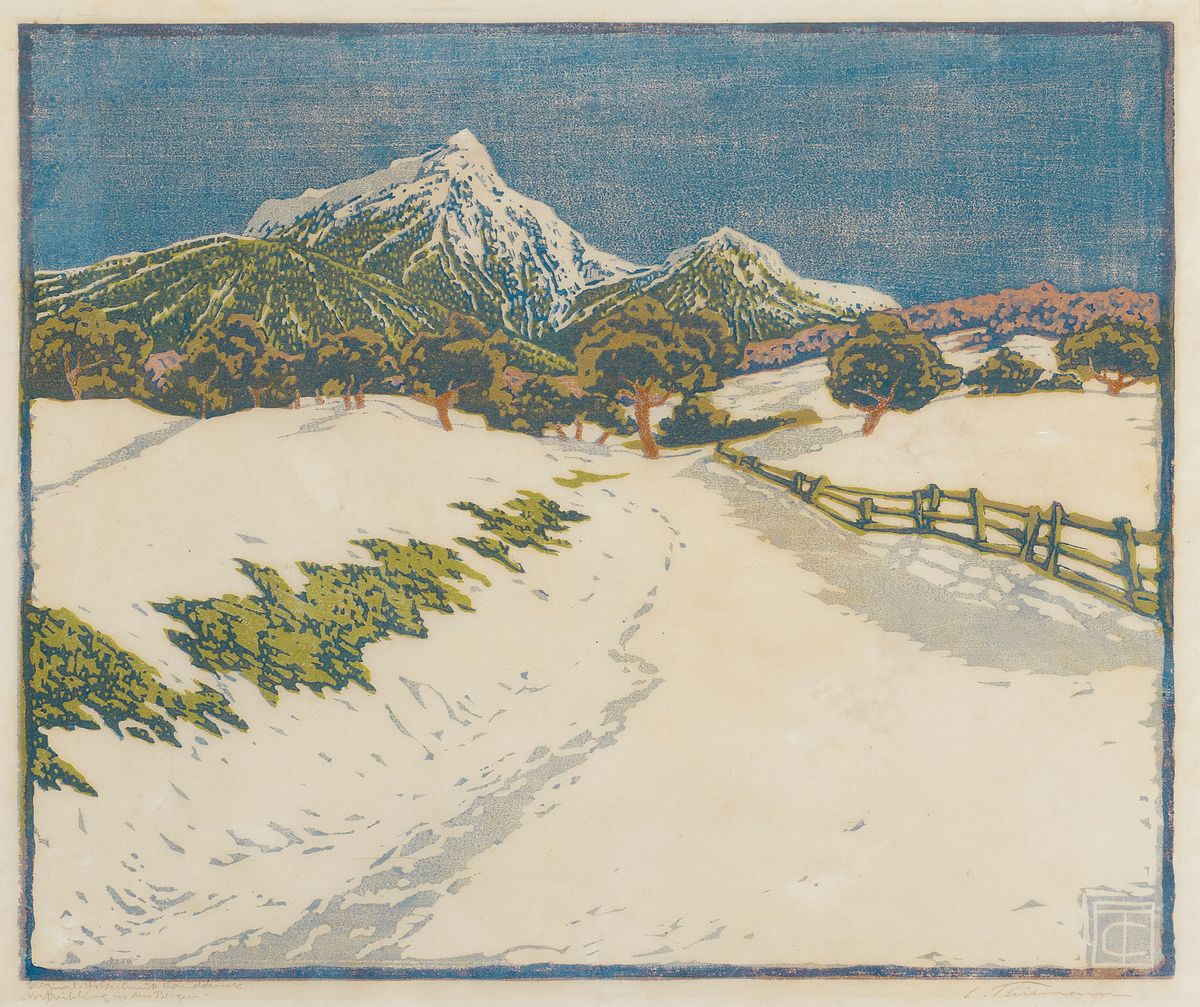 Carl Theodor Thiemann, 1881 Karlsbad-1966 Deutenhofen, Studium an der Akademie Prag, Mitglied der Wiener Secession, Holzschnitt, "Vorfrühling ...