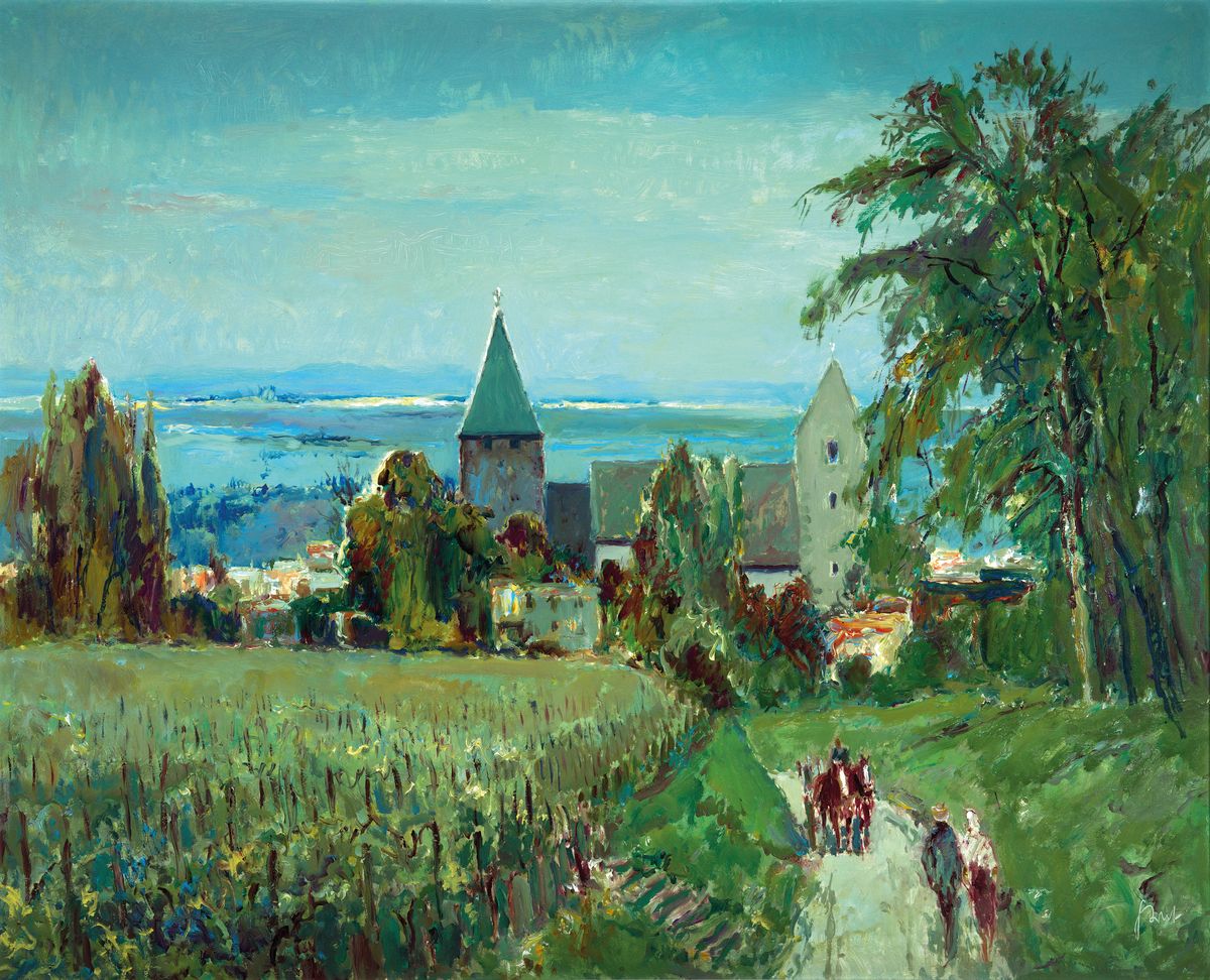 Karl Graf, 1902 Rothenburg ob der Tauber-1986 Speyer, Blick auf Bockenheim, Öl/Holz, signiert, rückseitig betitelt und dat. 80, ca.80x100cm