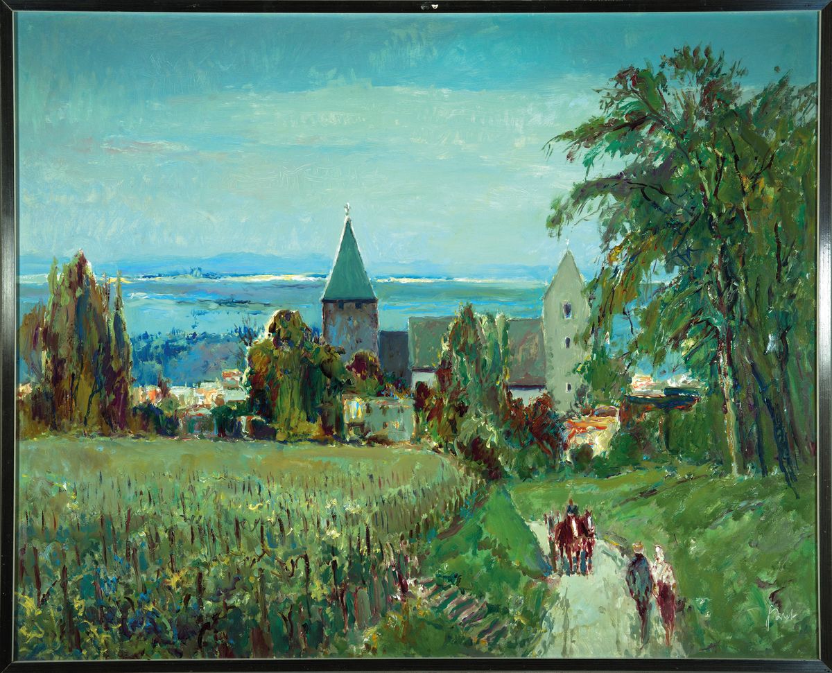 Detail k: Karl Graf, 1902 Rothenburg ob der Tauber-1986 Speyer, Blick auf Bockenheim, Öl/Holz, signiert, rückseitig betitelt und dat. 80, ca.80x100cm