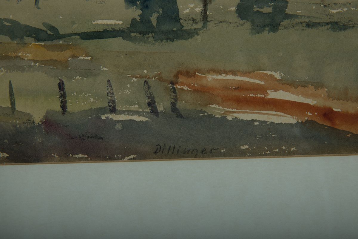 Detail a: Karl Dillinger, 1882 Karwin-1941 Dirmstein/Pfalz, Blick auf ein Dorf in der Pfalz, Aquarell auf Papier, rechts unten signiert, ca. 28x41cm, PP, ...