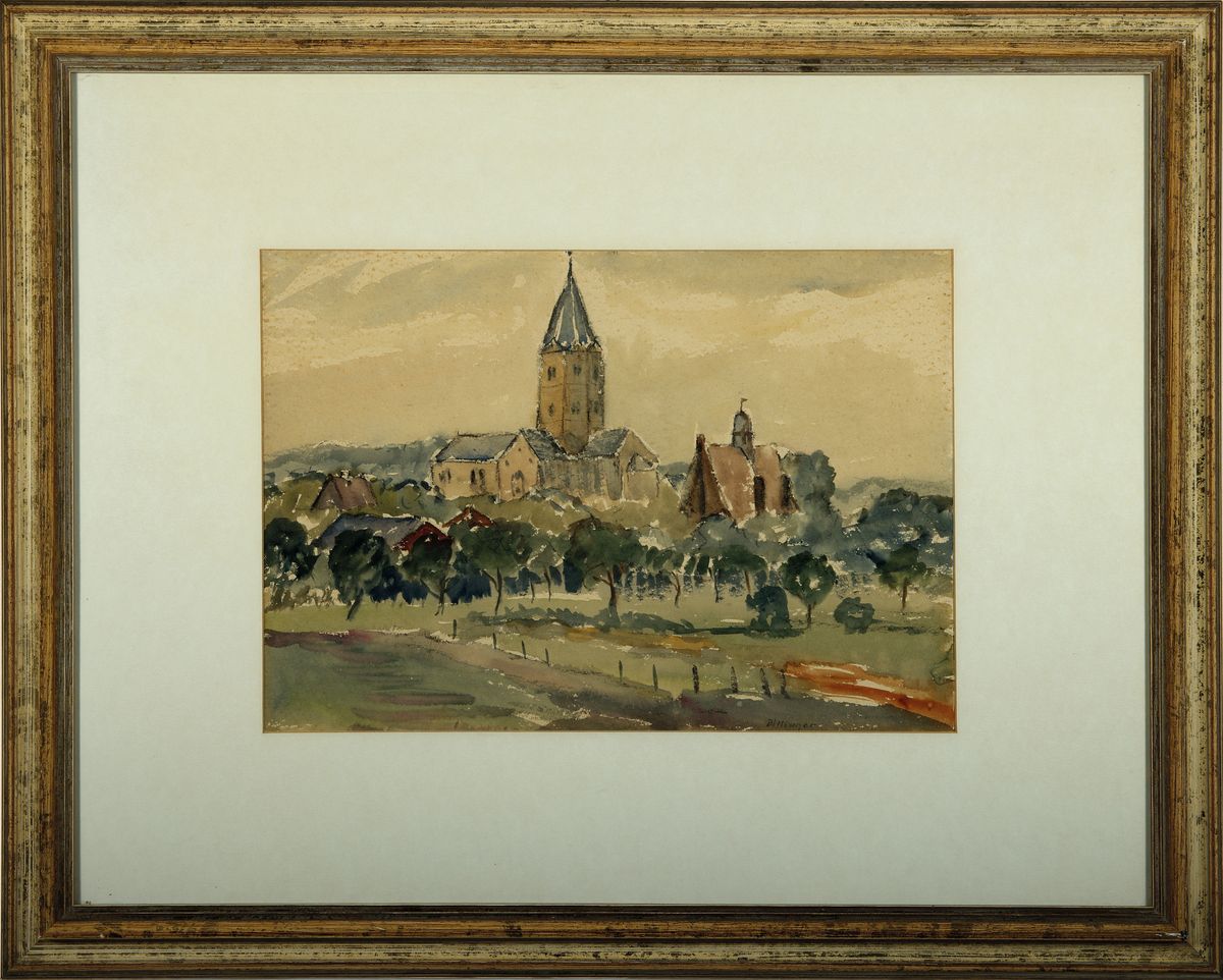 Detail k: Karl Dillinger, 1882 Karwin-1941 Dirmstein/Pfalz, Blick auf ein Dorf in der Pfalz, Aquarell auf Papier, rechts unten signiert, ca. 28x41cm, PP, ...