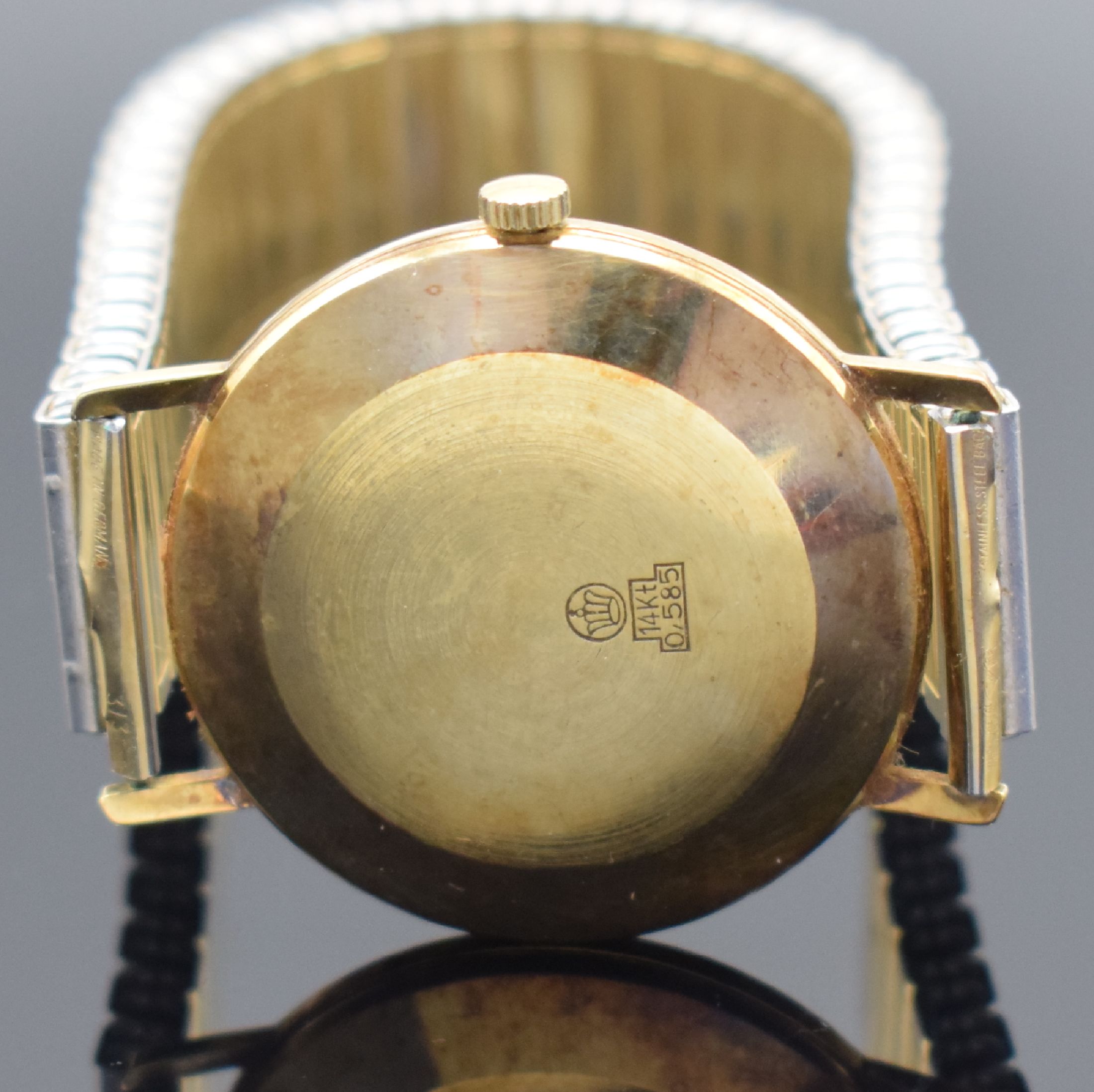 Detail d: PRIMATO Armbanduhr in GG 585/000, Automatik, Deutschland um 1965, Boden aufgedr., verg. Fixo-Flex-Band, Zentralsek., Datum, 25 St., Zentralrotor, ...