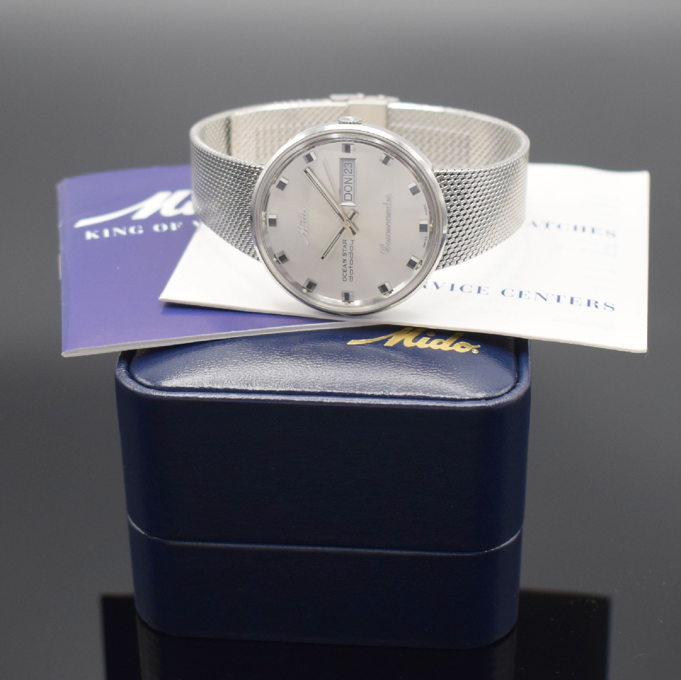Detail e: MIDO Commander Herrenarmbanduhr Serie Ocean Star Datoday Referenz 636-8429, Automatik, Edelstahlgeh. inkl. orig. Edelstahlband, Aquadura-Prinzip, ...