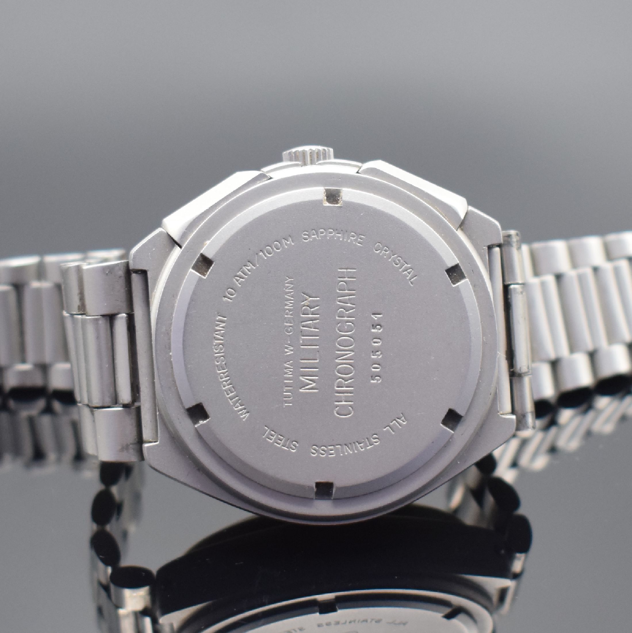 Detail c: TUTIMA Military Armbandchronograph, Automatik, Schweiz 1990er Jahre, matt. Edelstahlgeh. inkl. Stahlband m. Faltschl., Boden und Krone verschr., ...