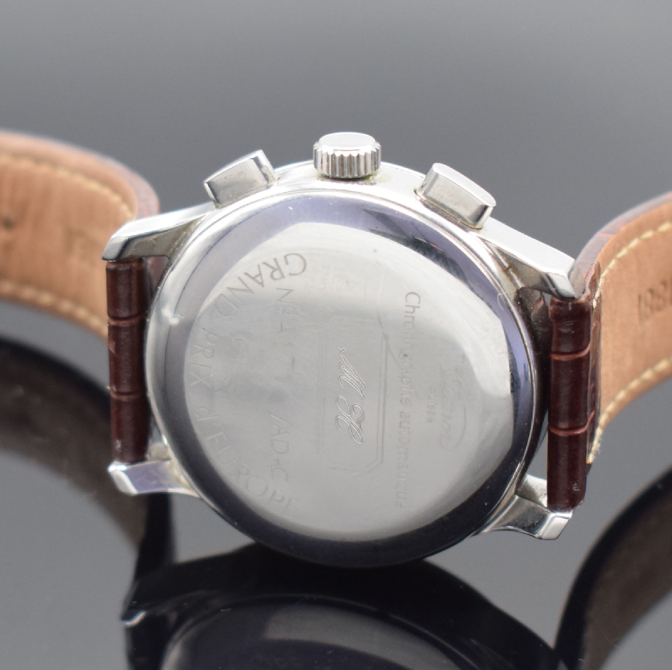 Detail c: COMOR Armbandchronograph Modell "Grand Prix d'Europe", Automatik, Schweiz um 1995, Sonderauflage in Edelstahl, Boden aufgedr., ...
