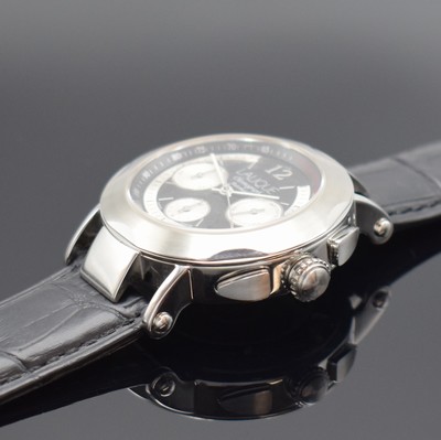 26561233b - LALIQUE gents wristwatch with chronograph, self winding, two-piece construction screwed down case, glazed case back, black dial with applied hour-indices, white hands, date, diameter approx. 40 mm, condition 2