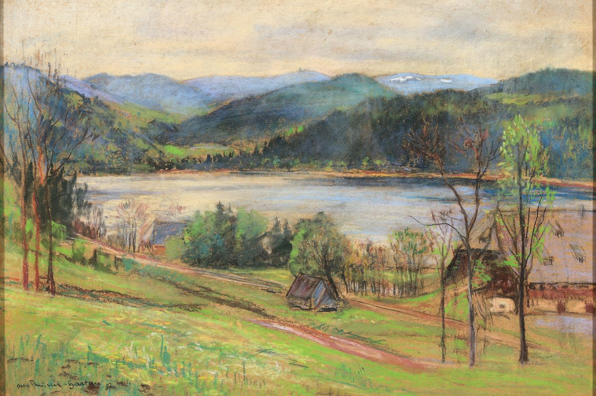 Otto Müller-Hartau, 1898 Hausdorf-1969 Sylt, "Seehäusle" Titisee Schwarzwald, so rückseitig betitelt, Pastell auf Papier, links unten ...