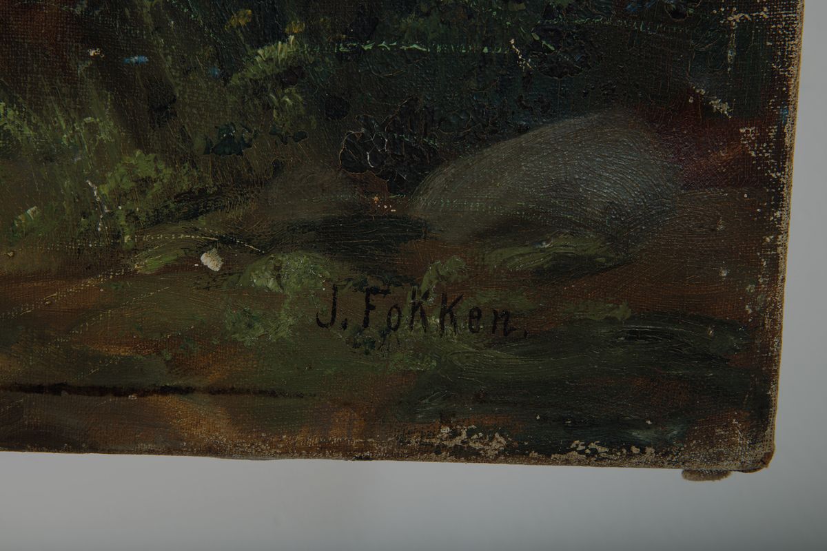 Detail a: Jan Fokken, 1882-1962 Bremen, Landschaft in der blühenden Heide, Öl/Lwd, rechts unten signiert, ca. 80x134cm, rückseitig bez.: auf der ...