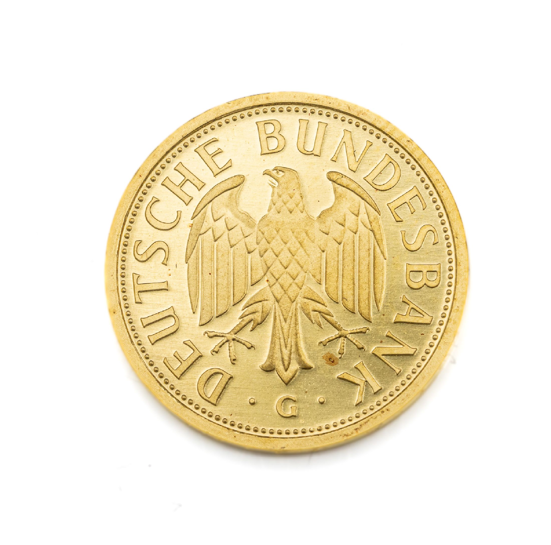 Detail a: Goldmünze, 1 Deutsche Mark, Deutschland 2001, sogn. Goldmark, Prägemarke G, in Münzkapsel