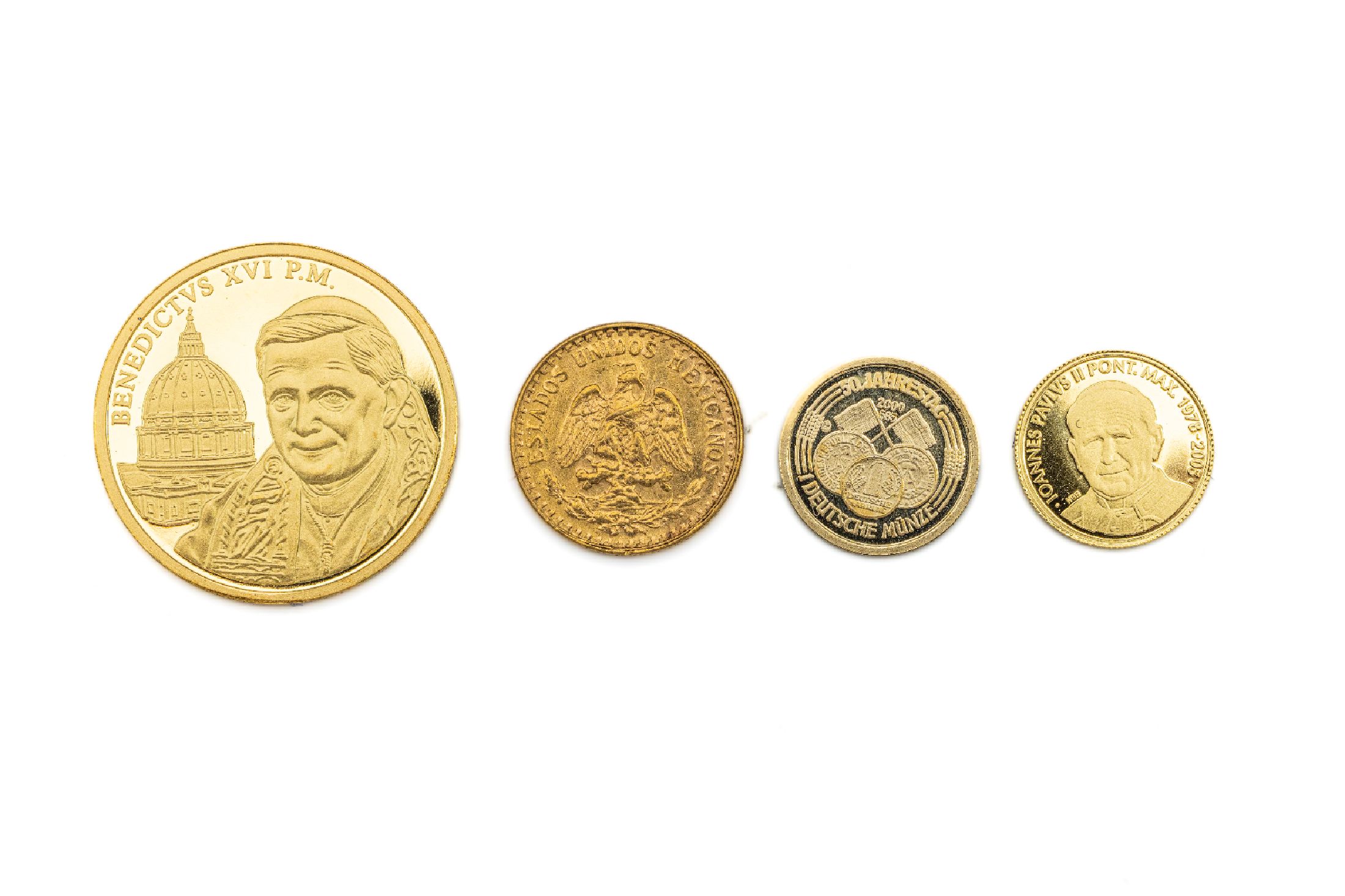 Detail a: Konvolut 4 Goldmünzen, GG 999/000 und 585/000, 1 x 5 Euro Malta Johannes Paul II 2015, 1 x 50 Jahre Deutsches Markstück, 1 x Papst Benedikt XVI, ...