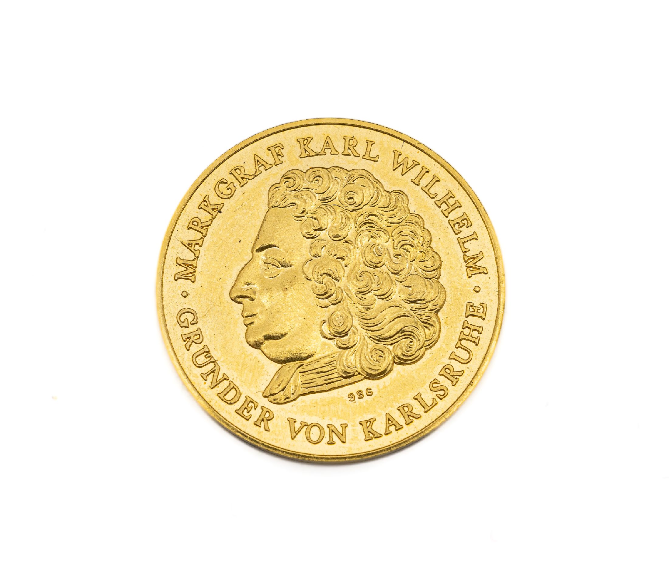 Goldmedaille Karlsruhe, 986er Gold, "250 Jahre Fächerstadt 1715-1965", RV: Markgraf Karl Wilhelm founder of Karlsruhe, ca. 10.0 g