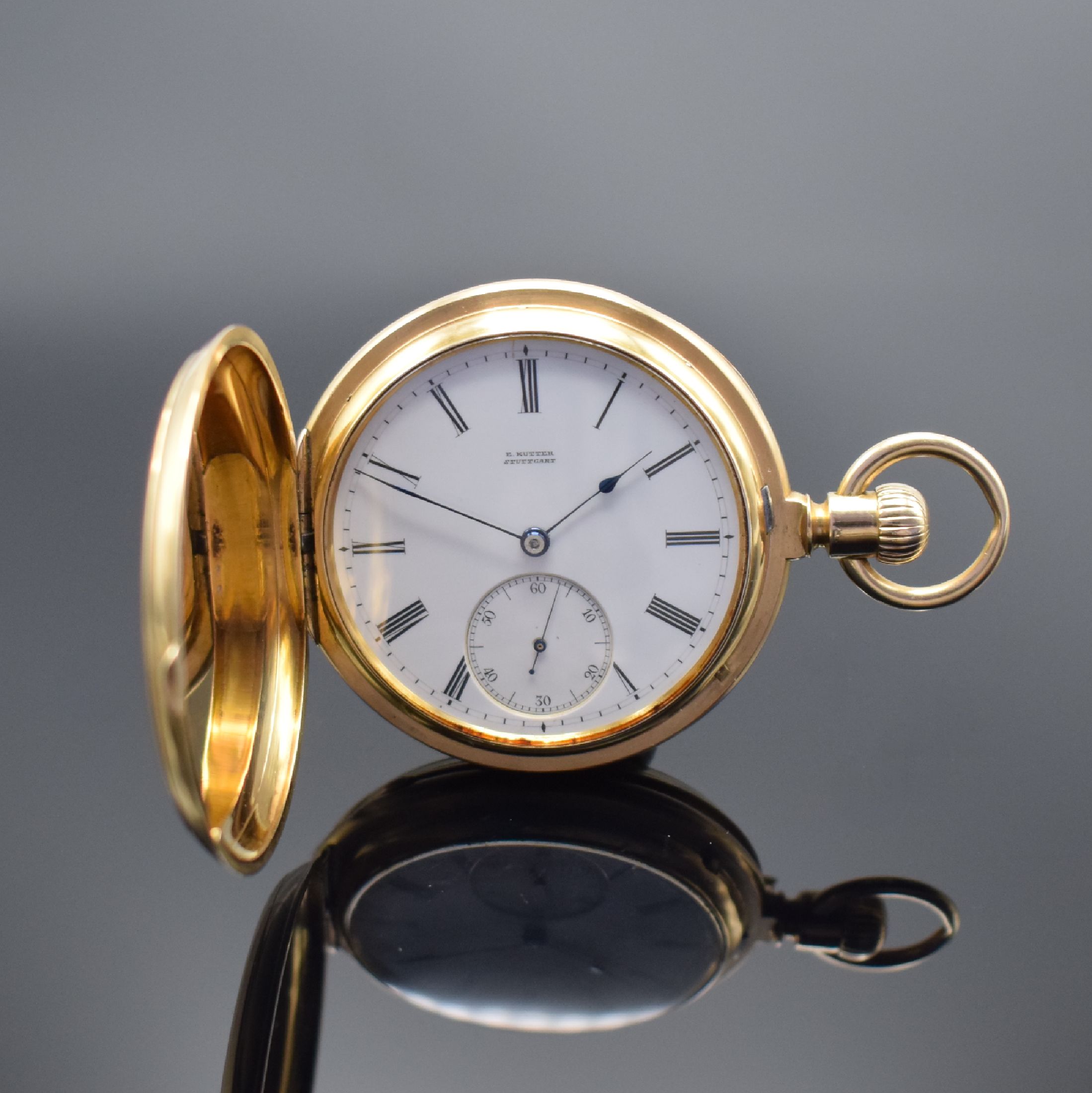 A. LANGE & SÖHNE / E. KUTTER Stuttgart 1A Savonette Herrentaschenuhr in GG 750/000, Deutschland um 1885, schweres 3 Deckel- Goldgeh. mit a-goutte ...
