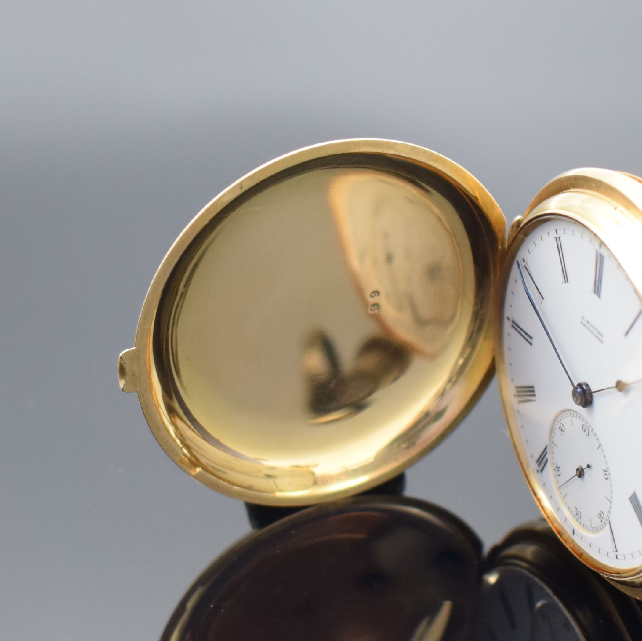 Detail a: A. LANGE & SÖHNE / E. KUTTER Stuttgart 1A Savonette Herrentaschenuhr in GG 750/000, Deutschland um 1885, schweres 3 Deckel- Goldgeh. mit a-goutte ...