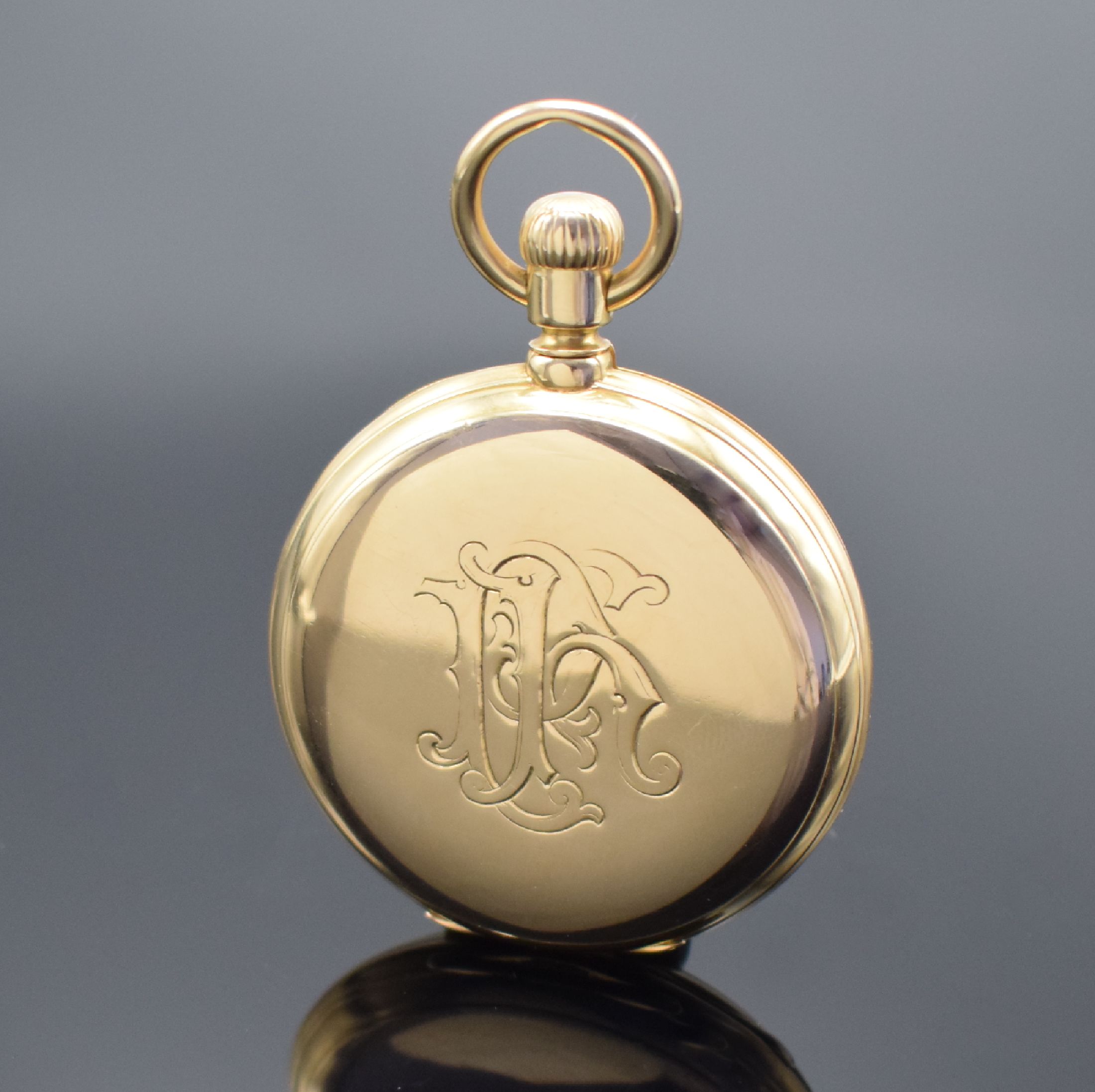 Detail b: A. LANGE & SÖHNE / E. KUTTER Stuttgart 1A Savonette Herrentaschenuhr in GG 750/000, Deutschland um 1885, schweres 3 Deckel- Goldgeh. mit a-goutte ...