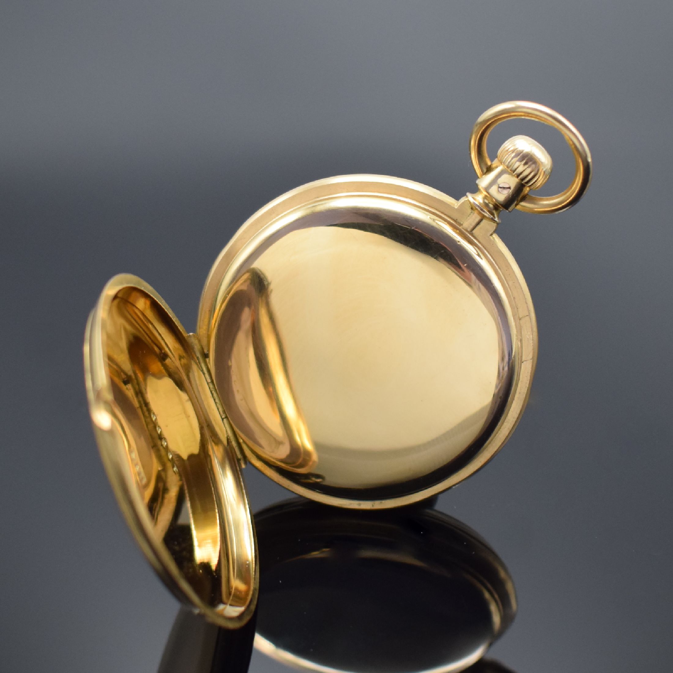 Detail e: A. LANGE & SÖHNE / E. KUTTER Stuttgart 1A Savonette Herrentaschenuhr in GG 750/000, Deutschland um 1885, schweres 3 Deckel- Goldgeh. mit a-goutte ...