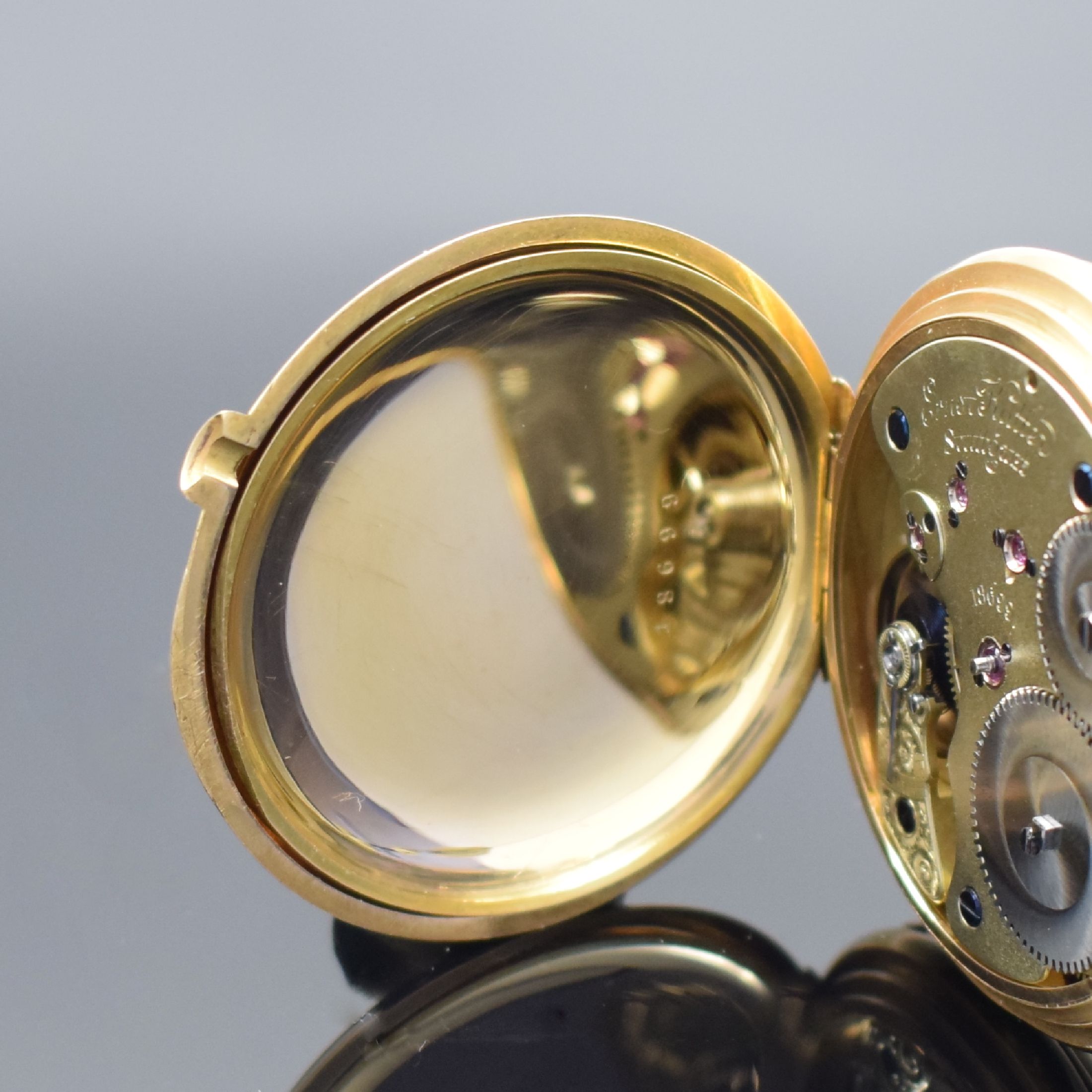 Detail f: A. LANGE & SÖHNE / E. KUTTER Stuttgart 1A Savonette Herrentaschenuhr in GG 750/000, Deutschland um 1885, schweres 3 Deckel- Goldgeh. mit a-goutte ...