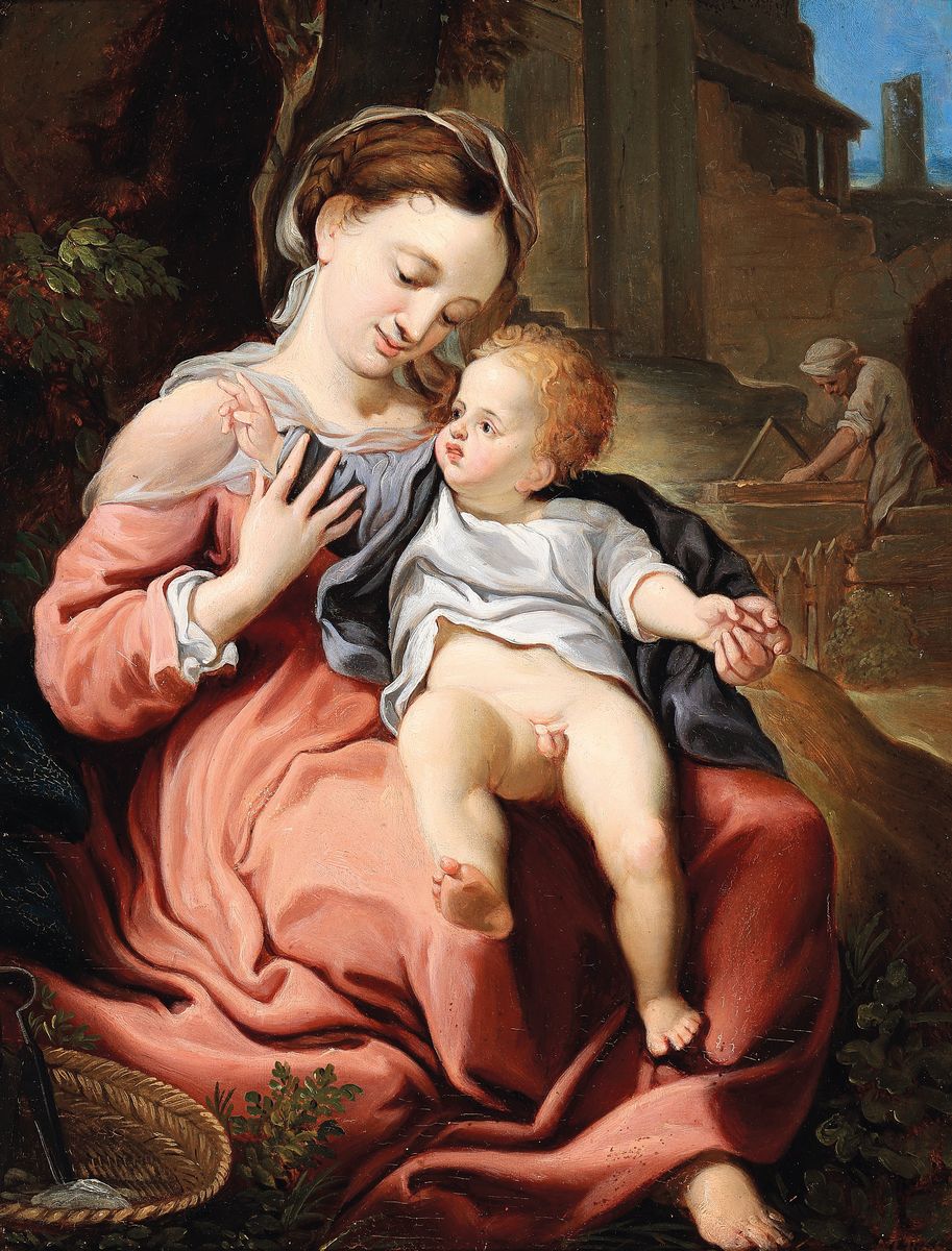 Jerome Ambrosini, 1810-1883 London, Die Madonna mit dem Korb, Kopie nach dem gleichnamigen Werk von Antonio da Corregio, das um 1525 entstand und ...