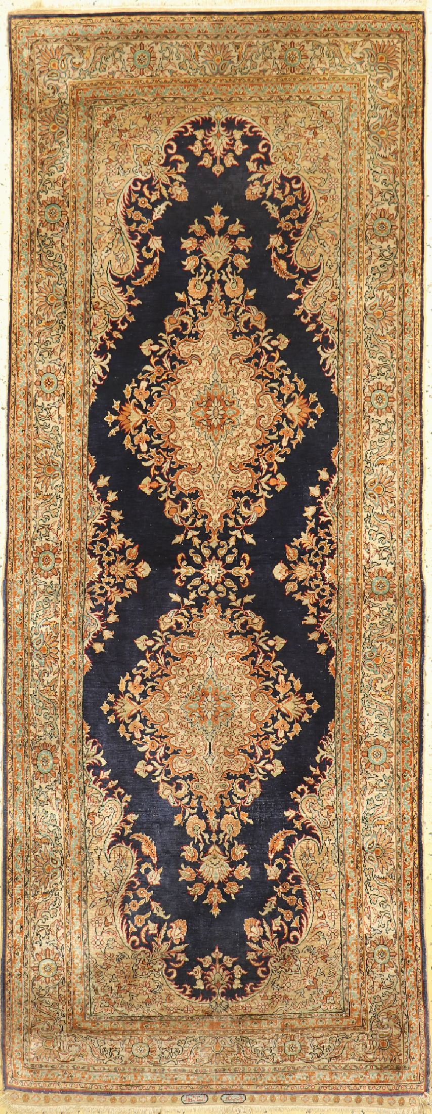 Istanbul Seide, Türkei, um 1950, reine Naturseide, ca. 230 x 91 cm, EHZ: 2, verschmutzt