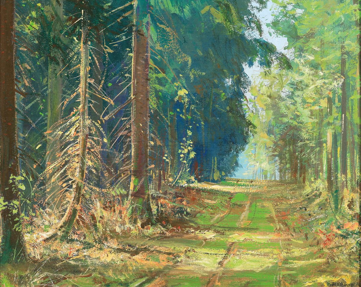 Franz Josef Blaschke, 1916-1984 Köln, Im Oberbusch bei Ratingen, Öl/Malkarton, rechts unten signiert, rückseitig betitelt, ca. 24x30cm, R. ca. ...