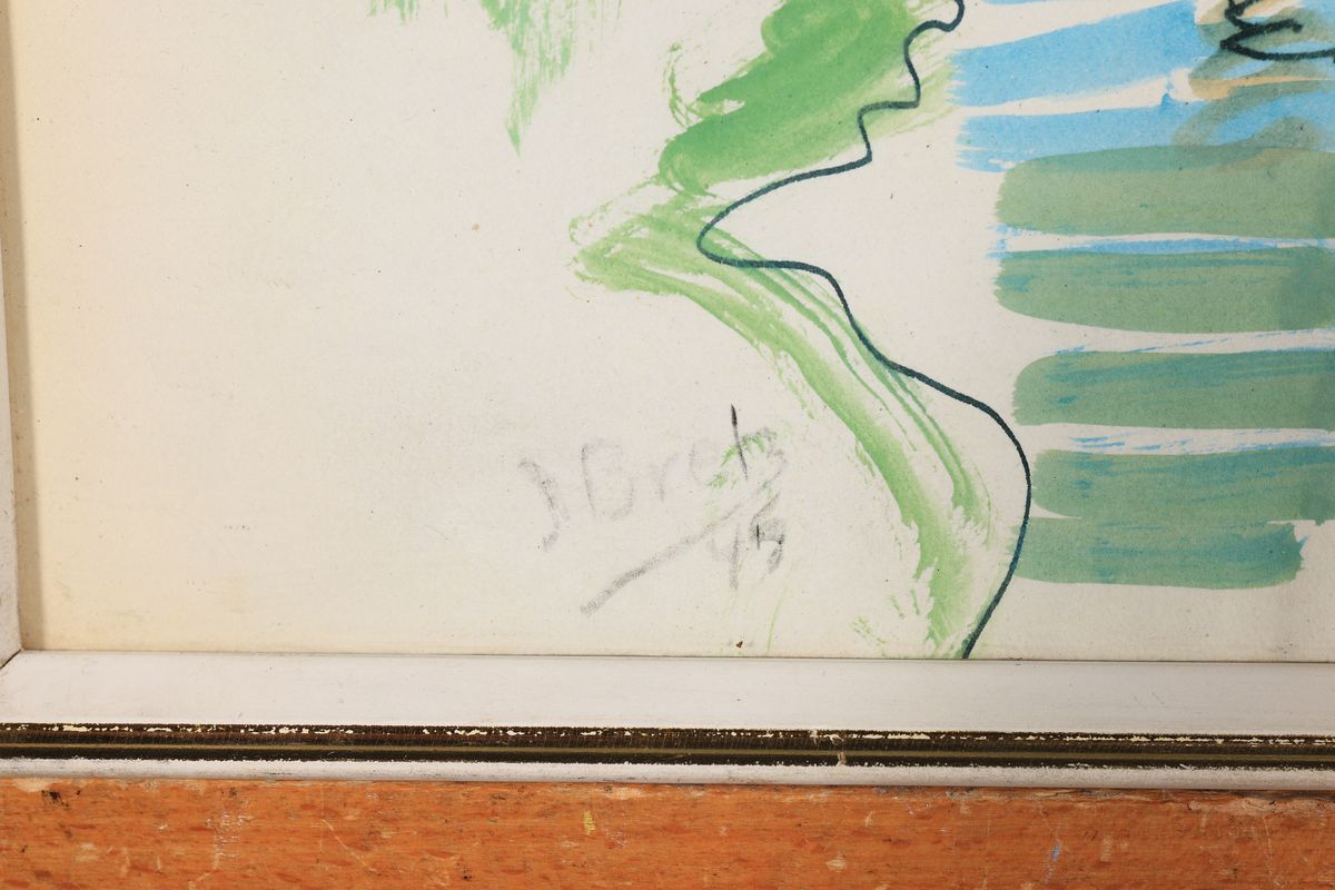 Detail a: Julius Bretz, 1870 Wiesbaden-1953 Bad Honnef, Brücke über den Fluss, Gouache auf Papier, links unten signiert und dat. 45, ca. 30x40cm, u.Gl., R.