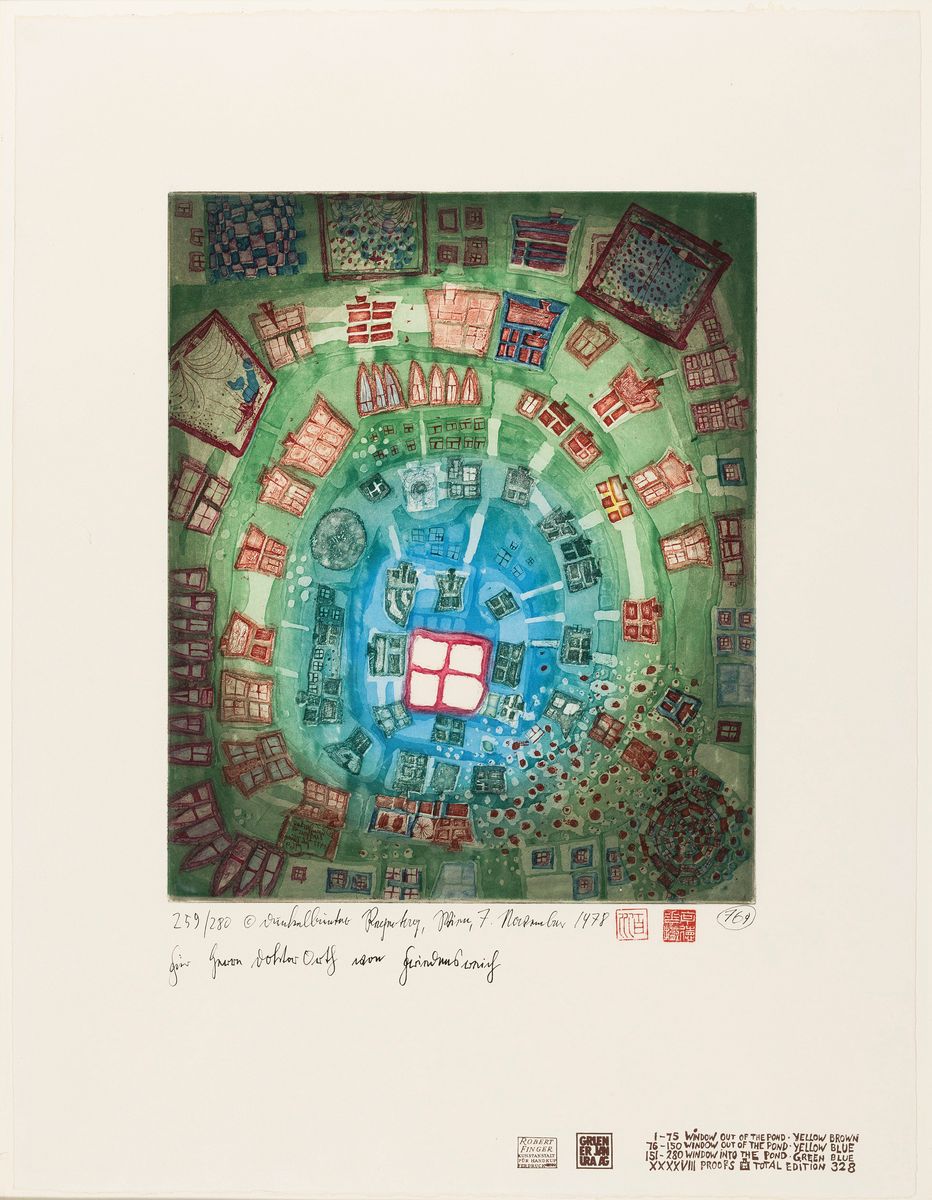 Friedensreich Hundertwasser, 1928-2000, Dunkelbunter Regentag, Farblithographie von 1978, handsigniert und num. 259/280,