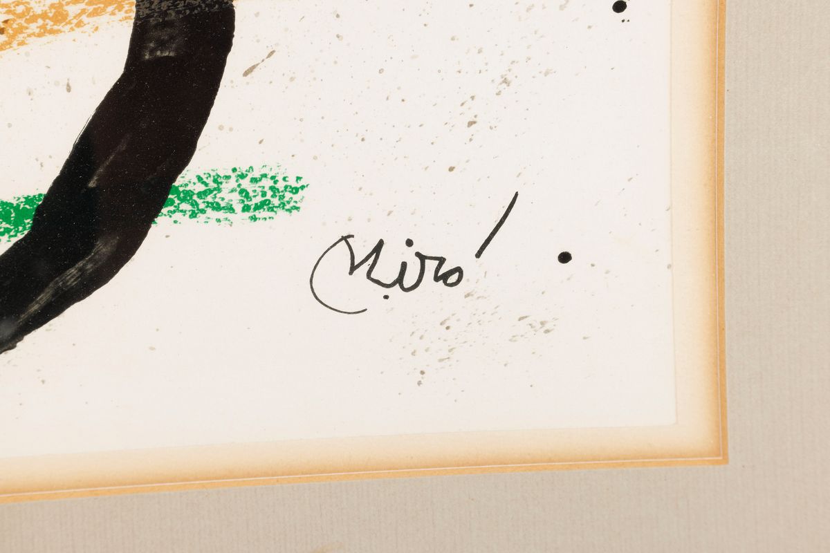 Detail e: Joan Miró Maravillas con variaciones acrosticas, Farblithographie, Doppelblatt mit Bugfalte, drucksigniert, num. 239/300,