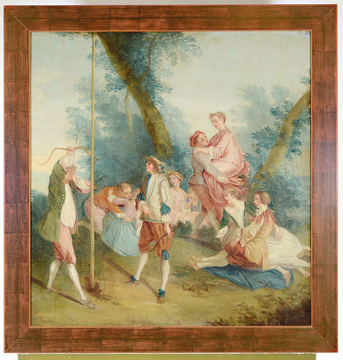 Detail k: Unbekannter Künstler, Frankreich, 19. Jh., vielfigurige Szene im Schlosspark, nach Vorbild des 17. Jh., Öl/Lwd, rest., ca. 80x75cm, R. ca. 92x87cm