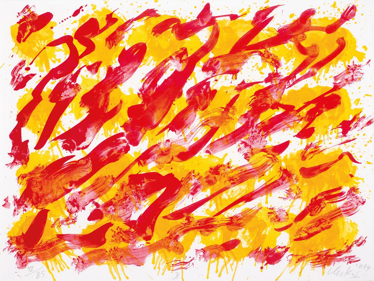 Günther Uecker, geb. 1930, Farblitho auf 250 g Velin BFK Rives blanc, handsigniert und num. 42/85, Blattgr. 45 x 60 cm, Rahmengr. ca. 62 x 82 cm