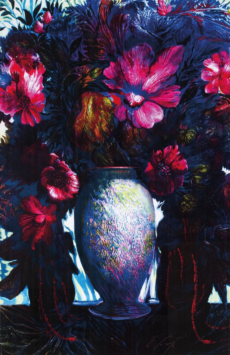 Ernst Fuchs, 1930 - 2015 Wien, zwei Giclée-Drucke auf Leinwand, aus 2012, beide handsigniert, Titel: "Großes blaues Blumenbouquet" und ...