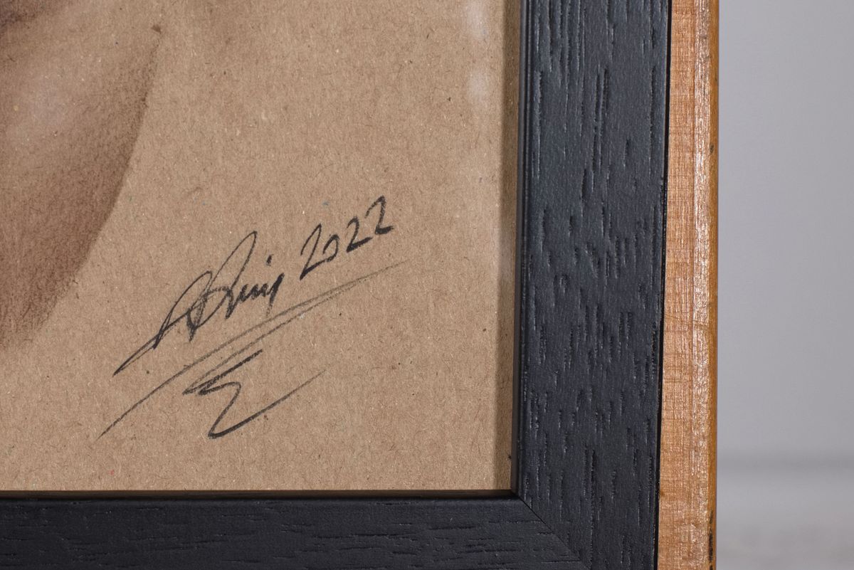 Detail a: Denis Prenzel, geb. 1971, Pastellzeichnung auf dickem Papier, handsigniert, Frauenakt, Blattgr. ca. 30 x 40 cm, unter Glas, Rahmen, Dennis Prenzel ...