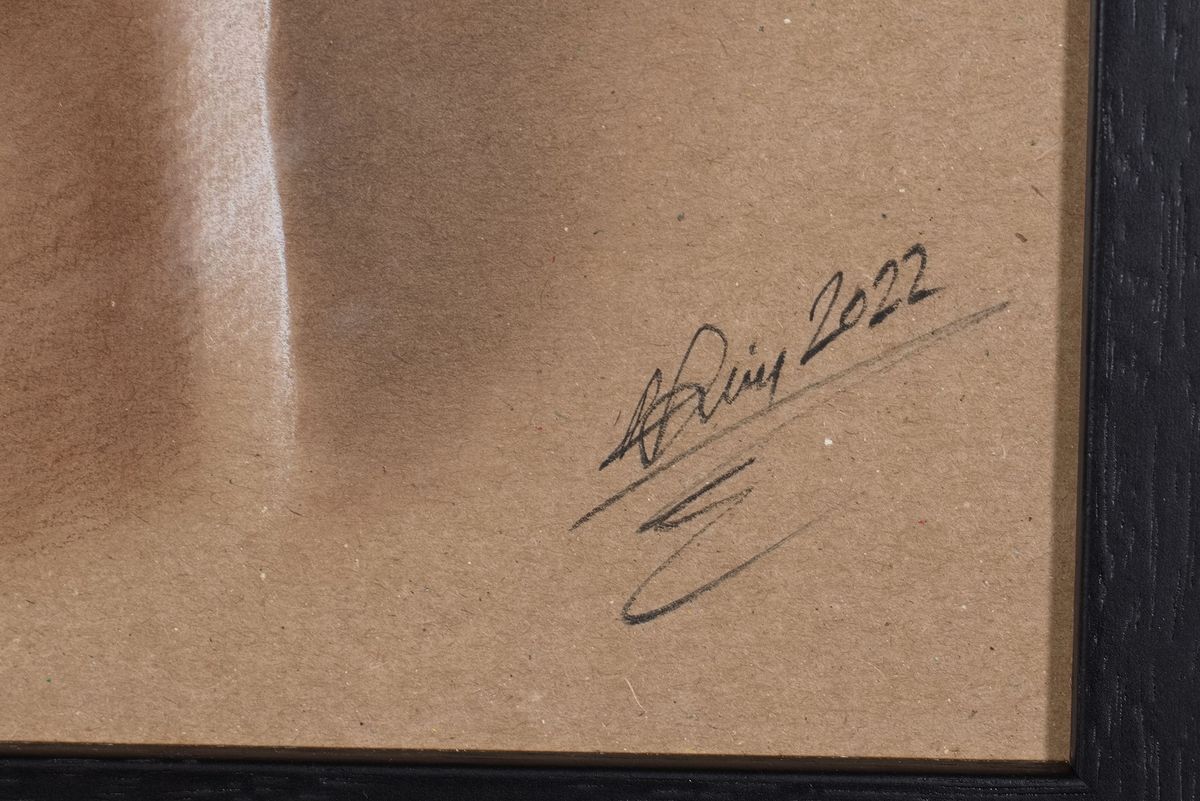 Detail a: Denis Prenzel, geb. 1971, Pastellzeichnung auf dickem Papier, handsigniert, Frauenakt, Blattgr. ca. 40 x 30 cm, unter Glas, Rahmen, Dennis Prenzel ...
