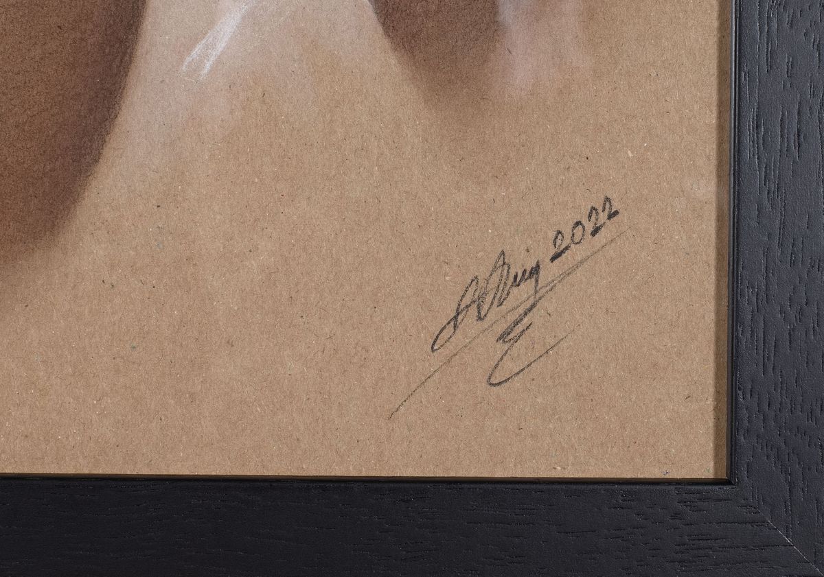 Detail a: Denis Prenzel, geb. 1971, Pastellzeichnung auf dickem Papier, handsigniert, Frauenakt, Blattgr. ca. 40 x 30 cm, unter Glas, Rahmen, Dennis Prenzel ...