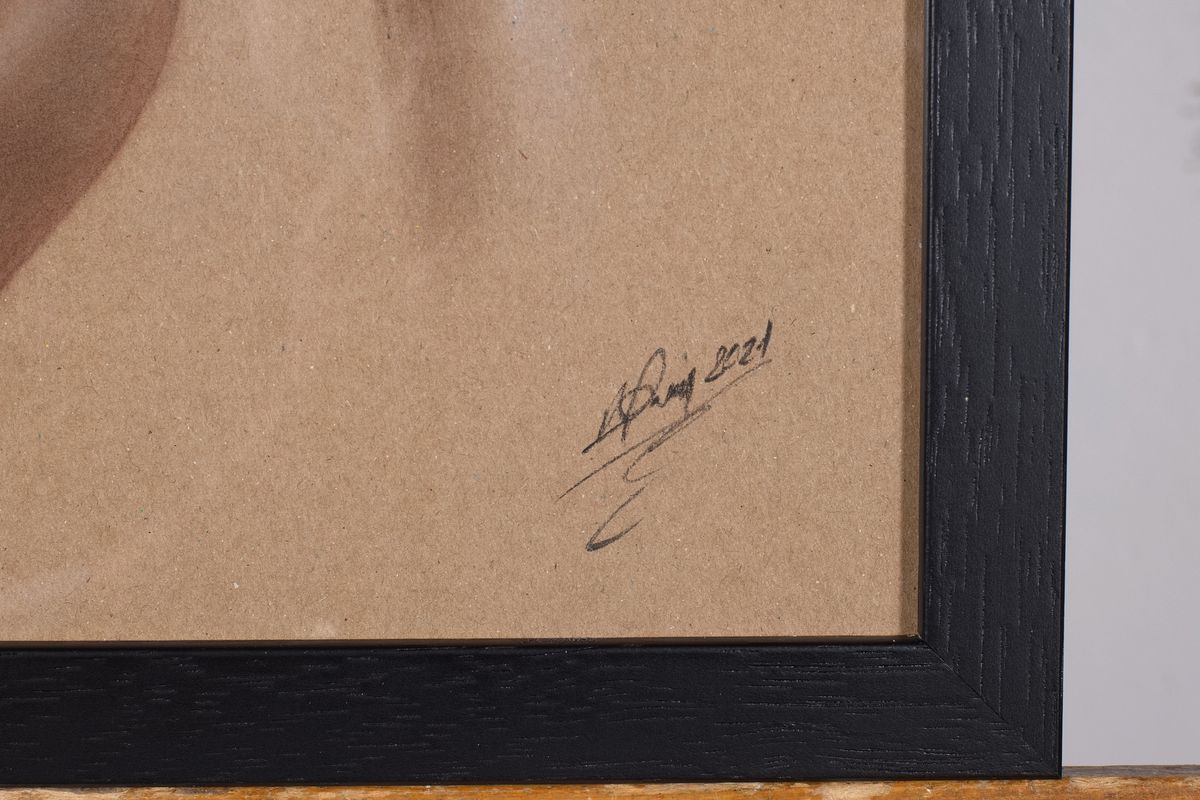 Detail a: Denis Prenzel, geb. 1971, Pastellzeichnung auf dickem Papier, handsigniert, Frauenakt, Blattgr. ca. 40 x 30 cm, unter Glas, Rahmen, Dennis Prenzel ...