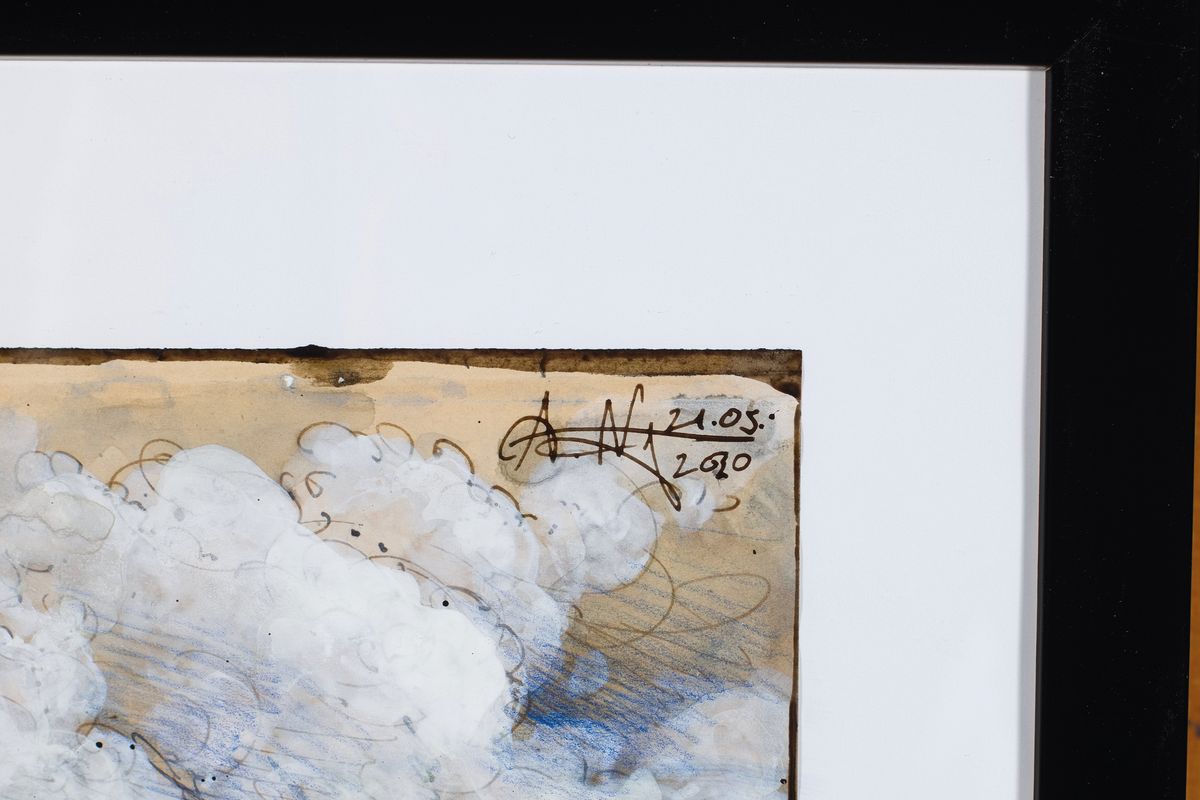 Detail a: Andreas Noßmann, geb. 1962 in Hilden, Federzeichnung, Aquarell und Farbstift auf antikisierendes Papier, handsigniert, datiert 2020 und betitelt: ...