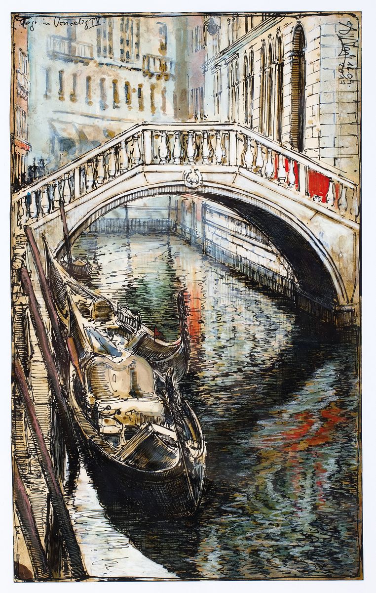 Andreas Noßmann, geb. 1962 in Hilden, Federzeichnung, Aquarell und Farbstift auf antikisierendes Papier, handsigniert, datiert 2017 und betitelt: ...