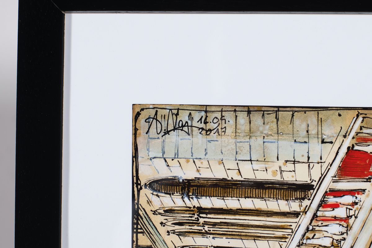 Detail a: Andreas Noßmann, geb. 1962 in Hilden, Federzeichnung, Aquarell und Farbstift auf antikisierendes Papier, handsigniert, datiert 2017 und betitelt: ...