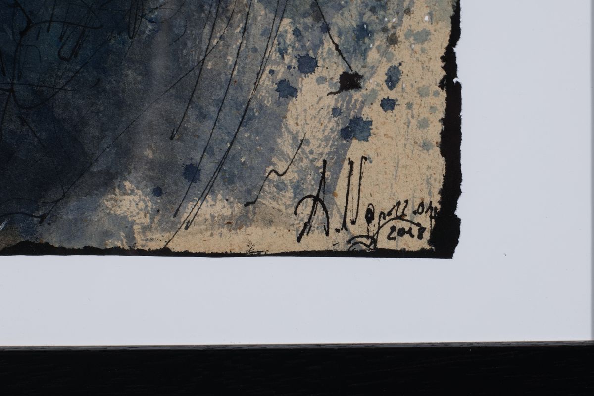 Detail a: Andreas Noßmann, geb. 1962 in Hilden, Federzeichnung, Aquarell und Farbstift auf antikisierendes Papier, handsigniert, datiert 2018 und betitelt: ...