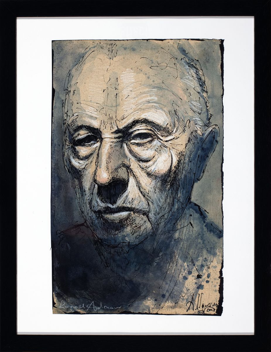 Detail k: Andreas Noßmann, geb. 1962 in Hilden, Federzeichnung, Aquarell und Farbstift auf antikisierendes Papier, handsigniert, datiert 2018 und betitelt: ...