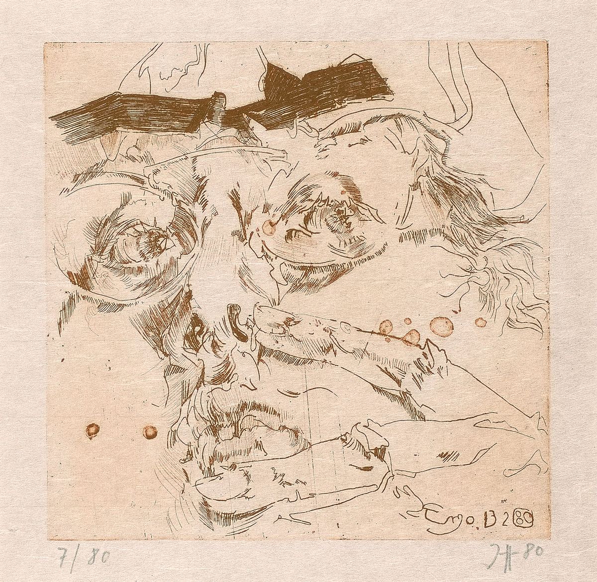 Horst Janssen, 1929 - 1995, Radierung auf feinem Japanpapier, unten re. handsigniert und datiert (19)80, li. u. num. 7/80, Selbstporträt, Blattgr. ...