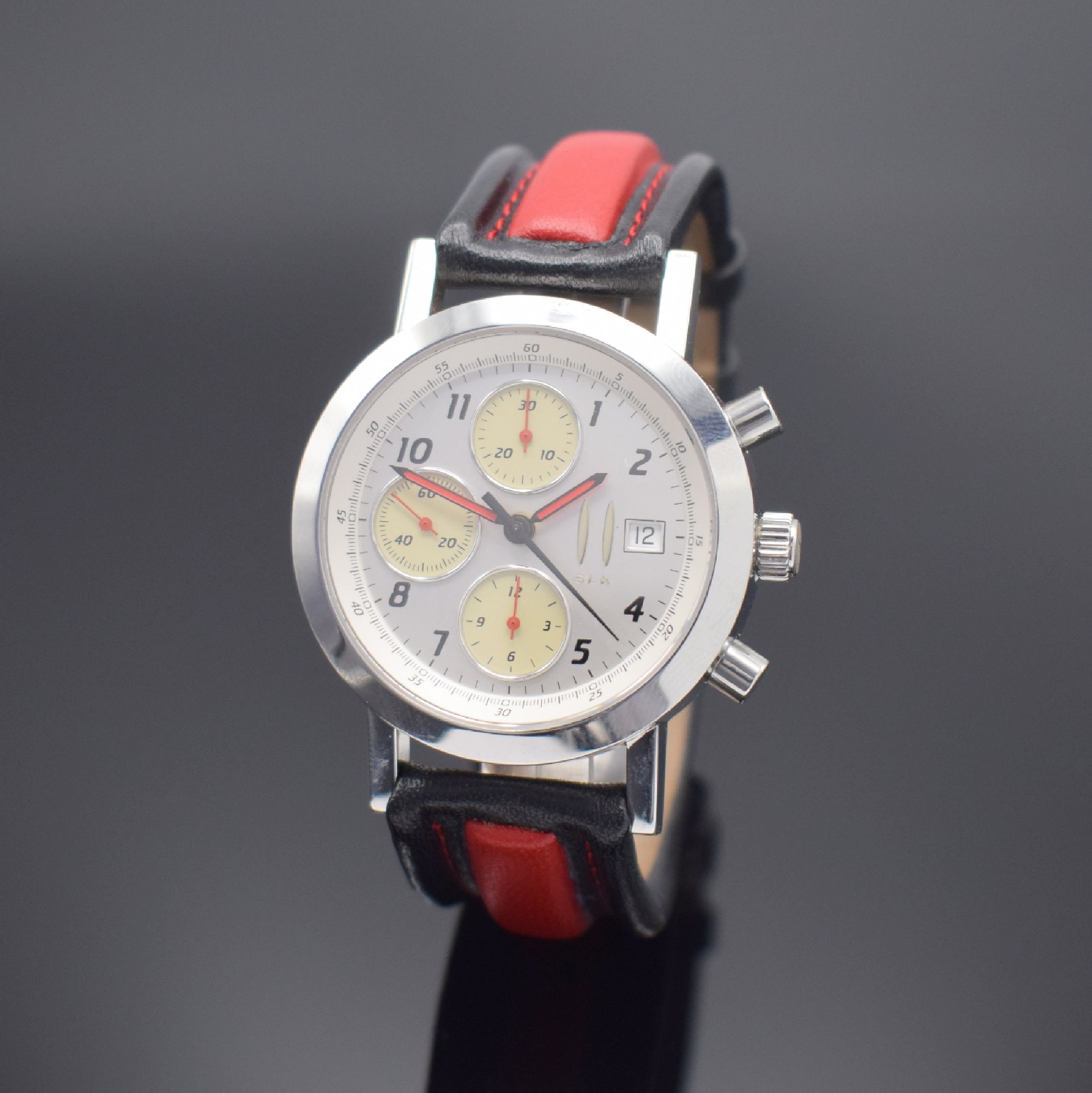 MERCEDES BENZ SLK auf 999 Stück limitierte Herrenarmbanduhr mit Chronograph, Schweiz/ Deutschland verk. lt. beil. Gar.-Karte 01/1997, Automatik, ...