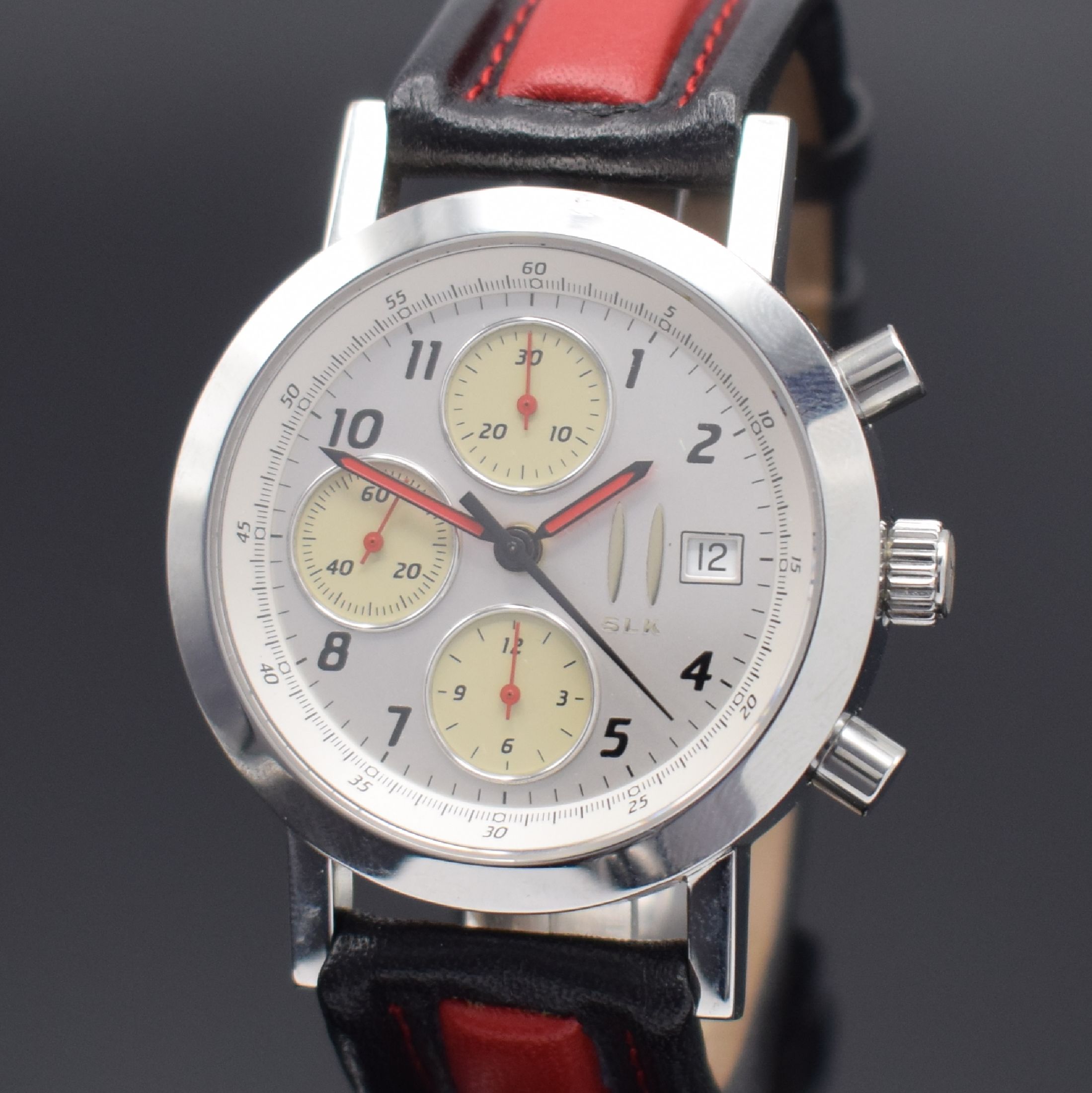 Detail a: MERCEDES BENZ SLK auf 999 Stück limitierte Herrenarmbanduhr mit Chronograph, Schweiz/ Deutschland verk. lt. beil. Gar.-Karte 01/1997, Automatik, ...