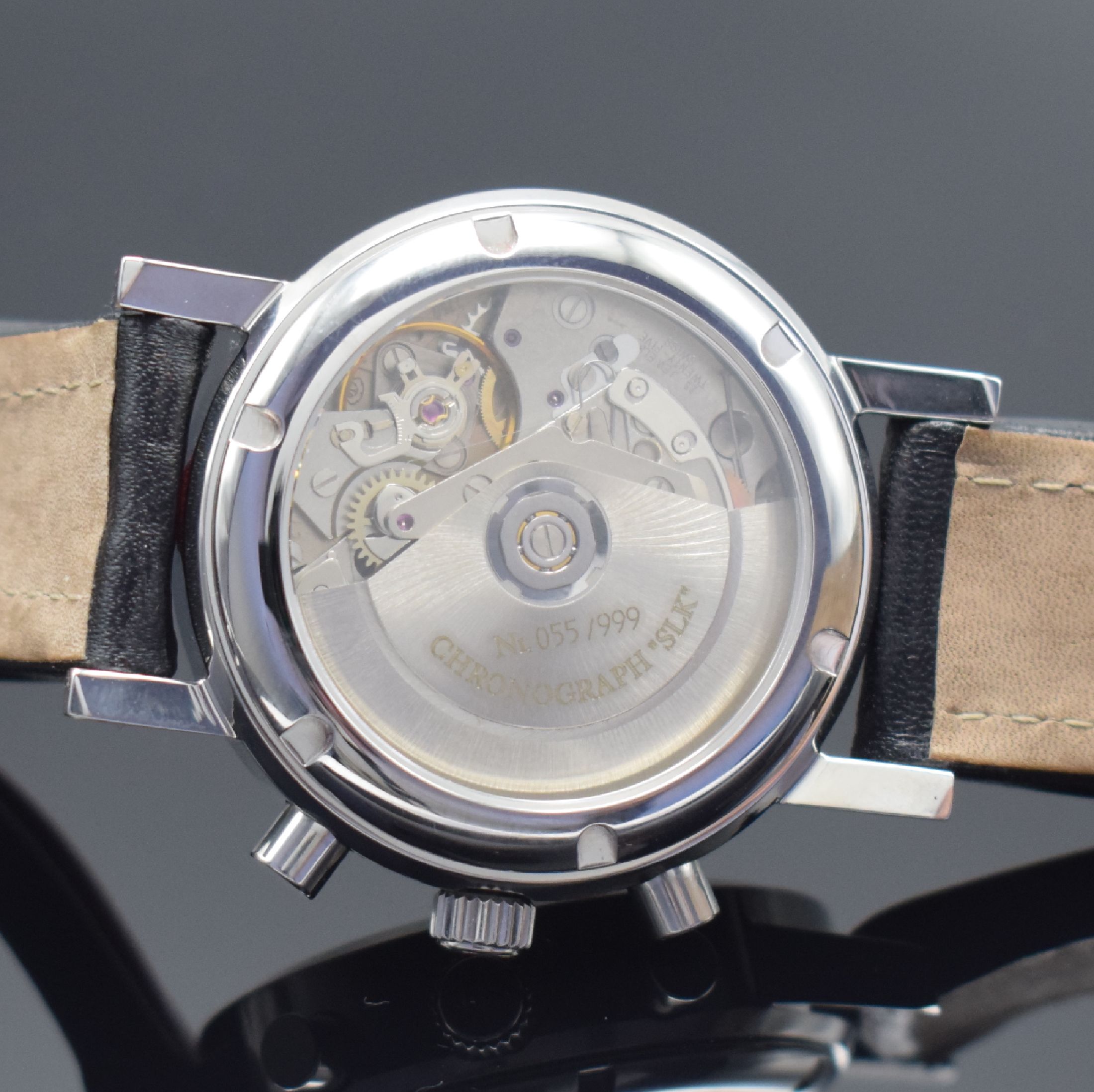 Detail e: MERCEDES BENZ SLK auf 999 Stück limitierte Herrenarmbanduhr mit Chronograph, Schweiz/ Deutschland verk. lt. beil. Gar.-Karte 01/1997, Automatik, ...