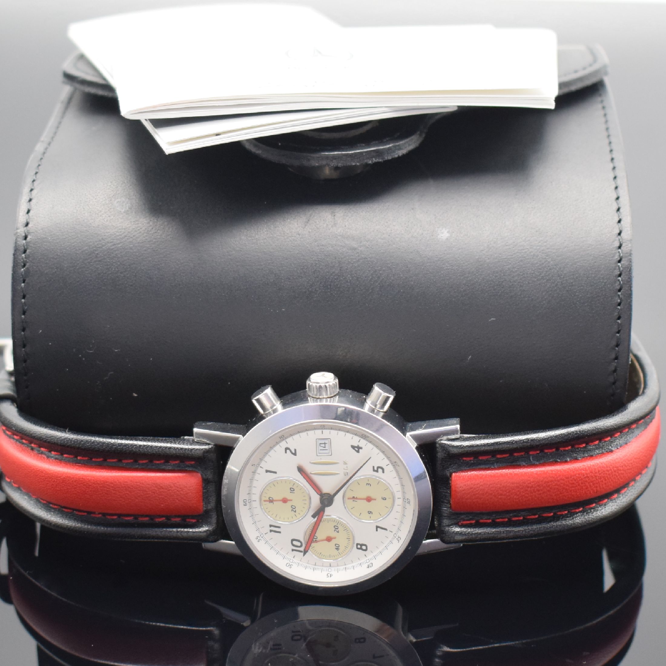 Detail f: MERCEDES BENZ SLK auf 999 Stück limitierte Herrenarmbanduhr mit Chronograph, Schweiz/ Deutschland verk. lt. beil. Gar.-Karte 01/1997, Automatik, ...