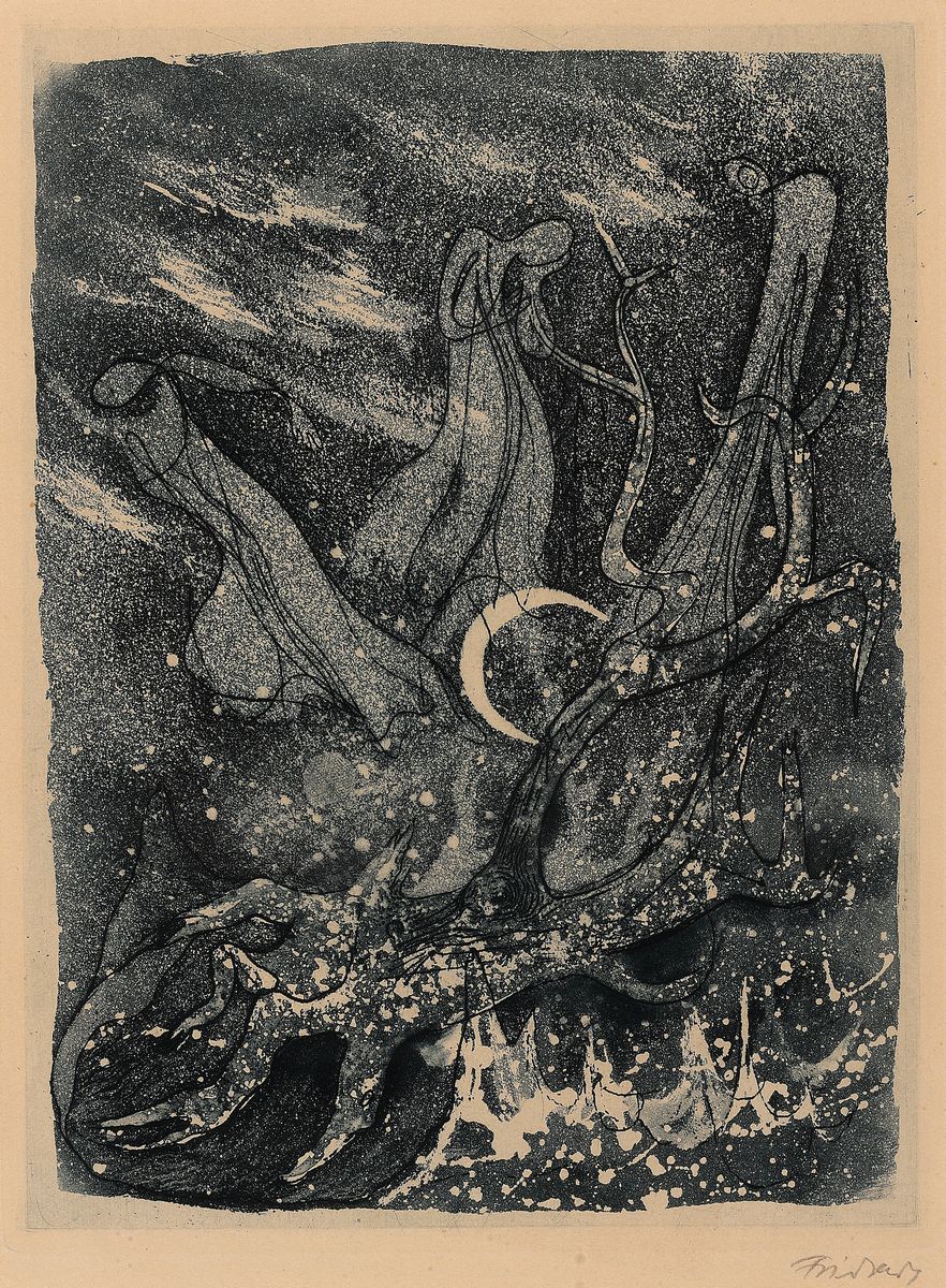 Johnny Friedländer, 1912-1992, Aquatintaradierung, abstrakte Komposition, rechts unten signiert, Passepartout, unter Glas gerahmt, ca. ...