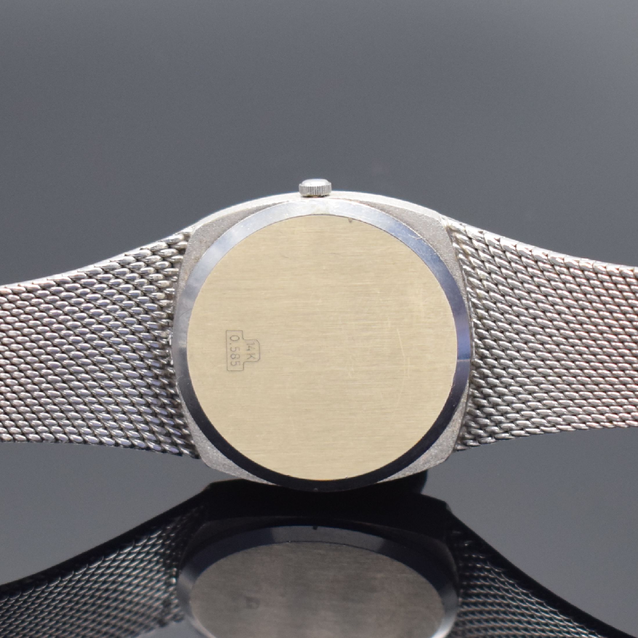 Detail c: SEIKO Armbanduhr in WG 585/000, Japan 1970er Jahre, quarz, Boden aufgedr., Lünette aufw. mit Diamanten bes., silb. Zifferbl. m. aufgel. Indizes ...