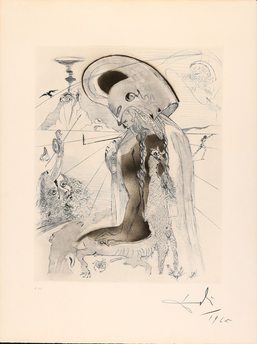 Salvador Dalí, 1904-1989 Figueras, Athene, Mixed Media (Heliogravure, Radierung, Kaltnadel, von 1965, aus der Serie Mythologie,handsigniert und dat. ...