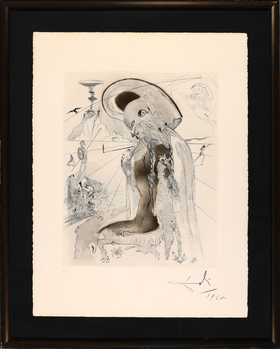Detail k: Salvador Dalí, 1904-1989 Figueras, Athene, Mixed Media (Heliogravure, Radierung, Kaltnadel, von 1965, aus der Serie Mythologie,handsigniert und dat. ...