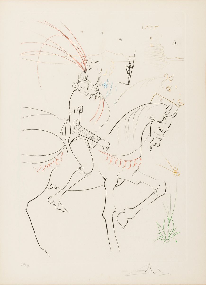 Salvador Dalí, 1904-1989 Figueras, Viviane et Lancelot, Kaltnadelradierung von 1975 aus der Serie Le Quete du Graal, handsign. und num. 136/249, ...