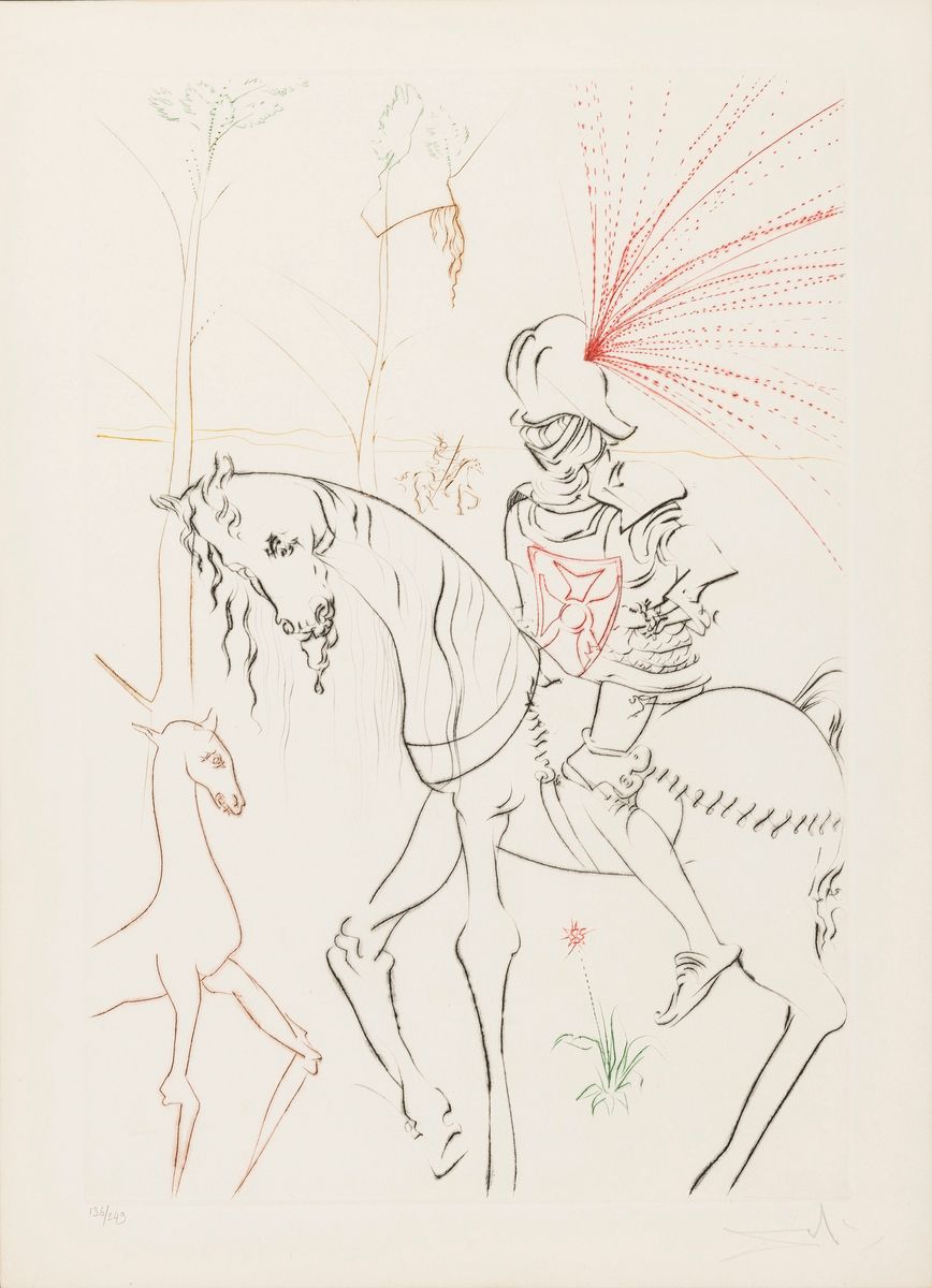 Salvador Dalí, 1904-1989 Figueras, Le Gue de Sang, Kaltnadelradierung von 1975 aus der Serie Le Quete du Graal, handsign. und num. 136/249, ...